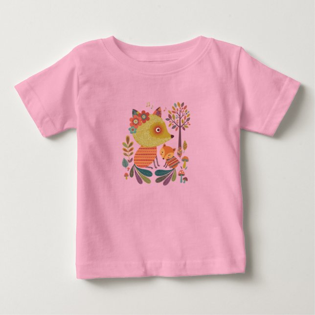 Camiseta Para Bebê The Fox and the Flowers T-Shirt (Frente)