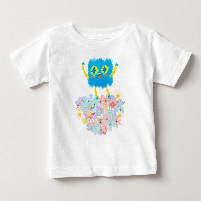 Camiseta Para Bebê The Happy Blue Scribble on a Bed of Flowers (Frente)