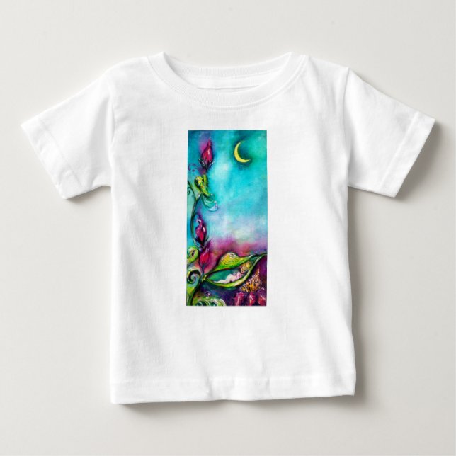 CAMISETA PARA BEBÊ THUMBELINA DORMINDO ENTRE FOLHAS DE ROSA (Frente)