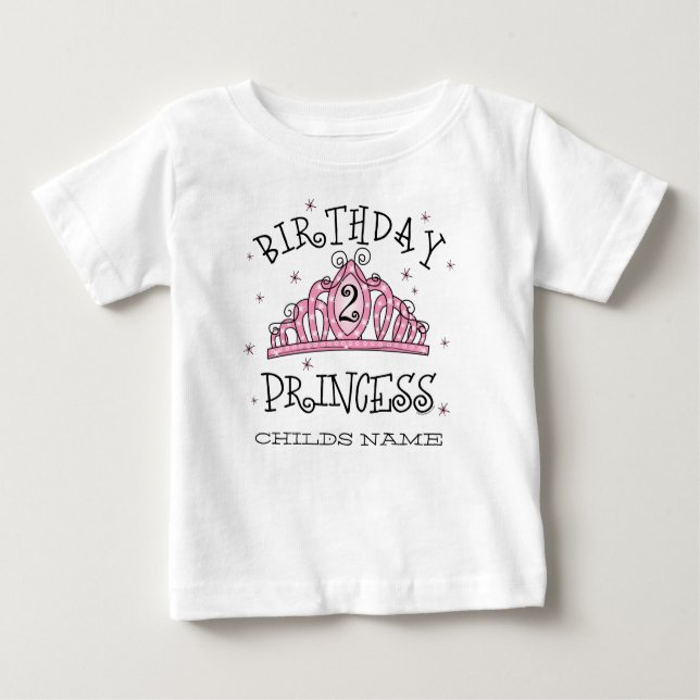 Camiseta Para Bebê Tiara Princess segundo aniversário T-Shir... (Frente)