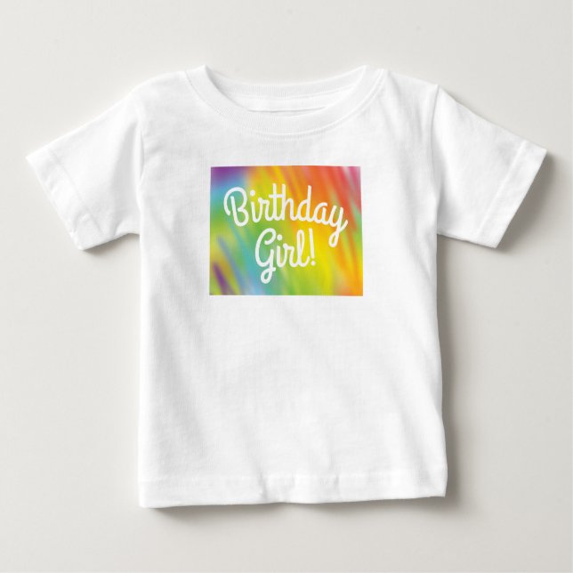Camiseta Para Bebê Tie Dye Rainbow Festa de aniversário Kids Cute (Frente)