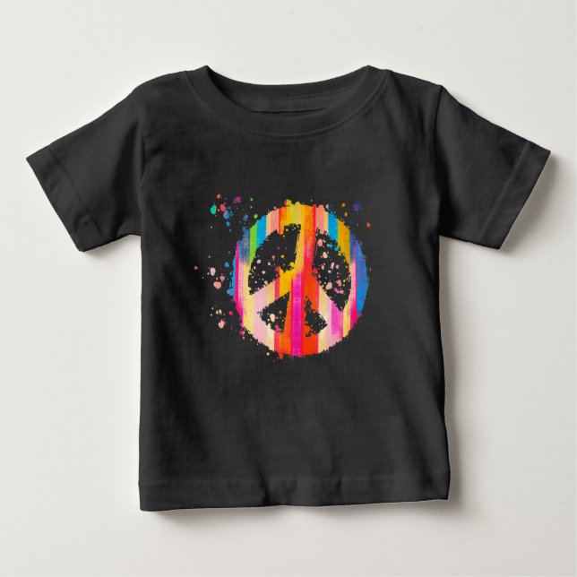 Camiseta Para Bebê Tie-Dye Sinal de Paz Hippie Bohemian - Símbolo do  (Frente)