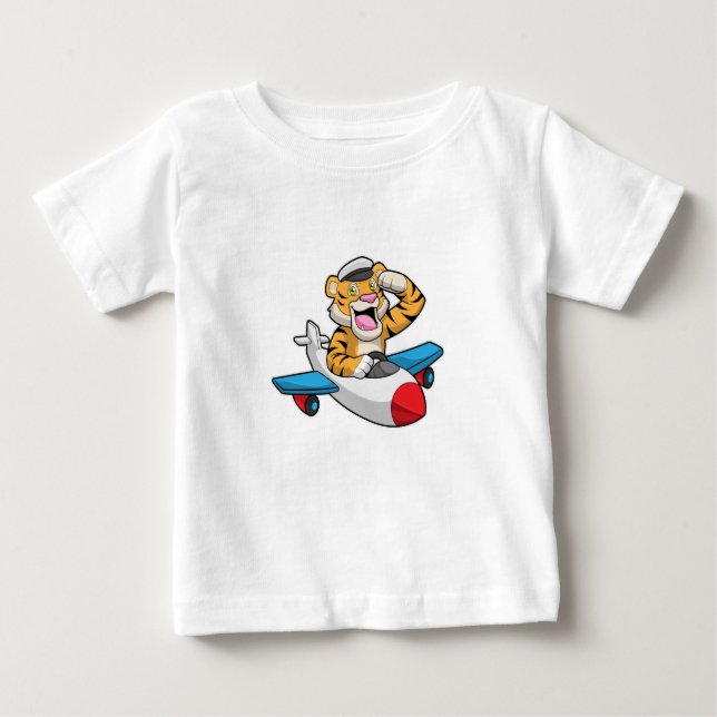 Camiseta Para Bebê Tiger como piloto no avião (Frente)