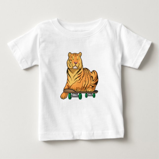 Camiseta Para Bebê Tiger Skater Skateboard (Frente)