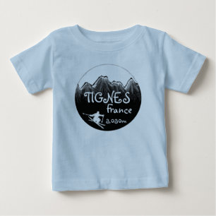 Camiseta Para Bebê Tignes France Black White ski Art