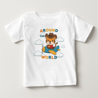 Camiseta Para Bebê Tigre ao Redor do Mundo