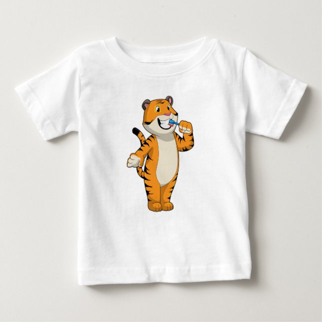 Camiseta Para Bebê Tigre com escova de dentes (Frente)
