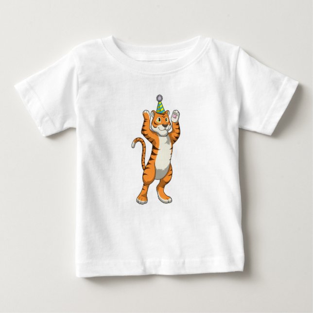 Camiseta Para Bebê Tigre com o Partido do Chapéu (Frente)
