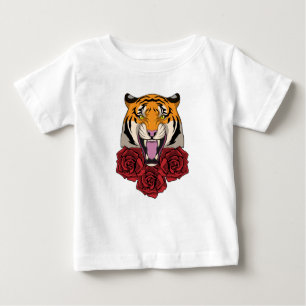 Camiseta Para Bebê Tigre com Rosas