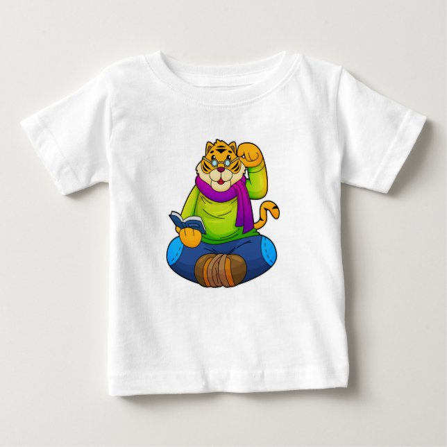 Camiseta Para Bebê Tigre como Nerd do Livro (Frente)
