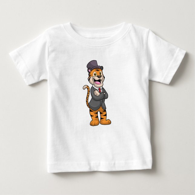 Camiseta Para Bebê Tigre como o Groom com Jaqueta e Chapéu (Frente)