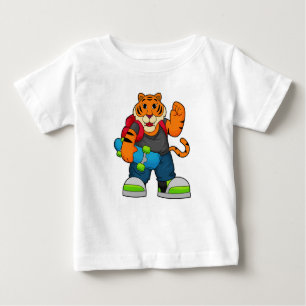 Camiseta Para Bebê Tigre como skater com skate