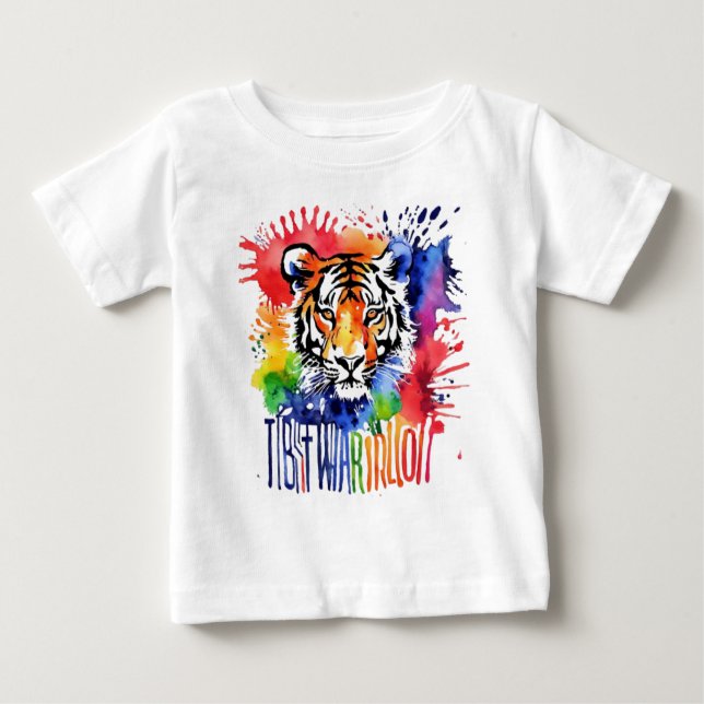 Camiseta Para Bebê Tigre cor-de-água engraçado (Frente)