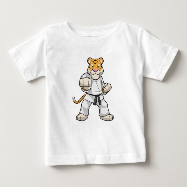 Camiseta Para Bebê Tigre no Karate das Artes Marciais (Frente)