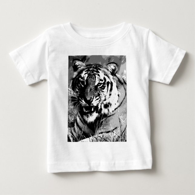 Camiseta Para Bebê Tigre preto e branco (Frente)