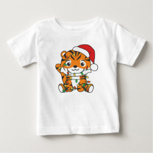 Camiseta Para Bebê Tigres de Natal para Animais de Inverno de Tigre