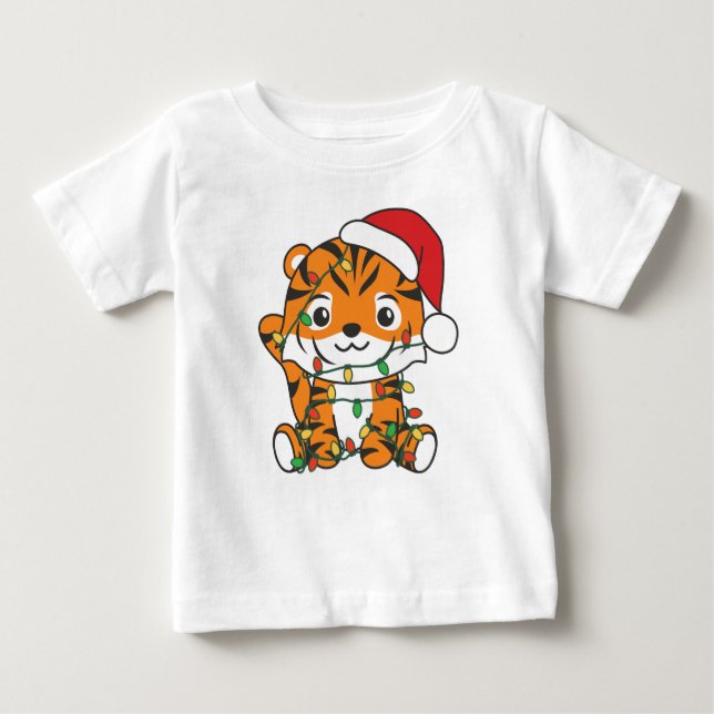 Camiseta Para Bebê Tigres de Natal para Animais de Inverno de Tigre (Frente)