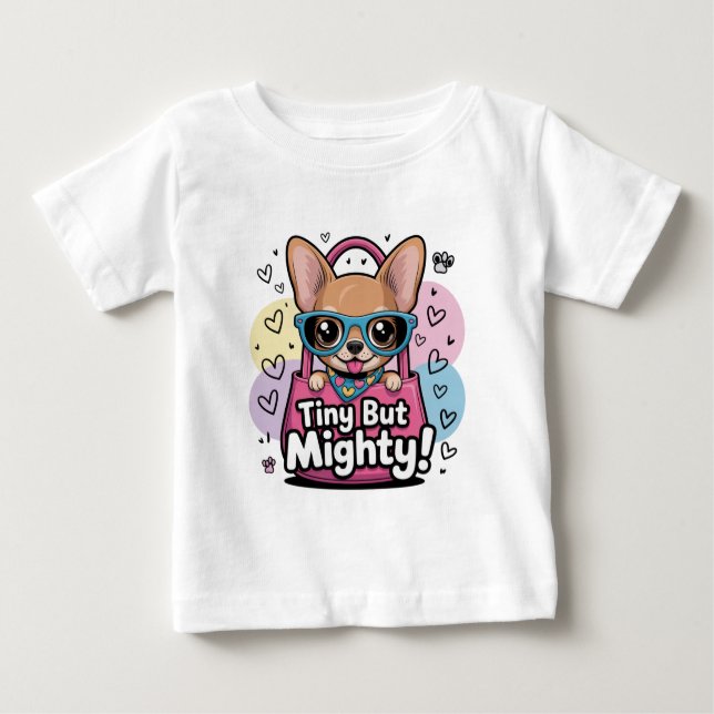 Camiseta Para Bebê Tiny but Mighty Chihuahua  Keychains & Lanyards (Frente)