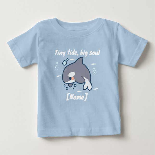 Camiseta Para Bebê Tiny Tide Whale T-shirt – Custom Name (Frente)