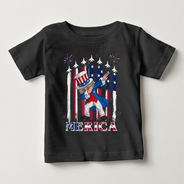 Camiseta Para Bebê Tio Patriótico Sam Dabbing 4 de julho (Frente)