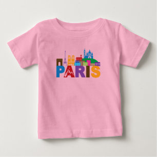 Camiseta Para Bebê Tipografia colorida de Paris, France