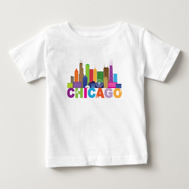 Camiseta Para Bebê Tipografia da skyline da cidade de Chicago (Frente)