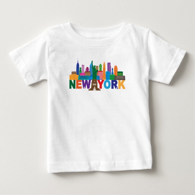 Camiseta Para Bebê Tipografia da skyline da Nova Iorque (Frente)