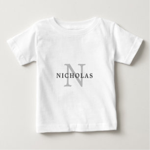 Camiseta Para Bebê Tipografia de Nome de Monograma Cinza Claro Minima