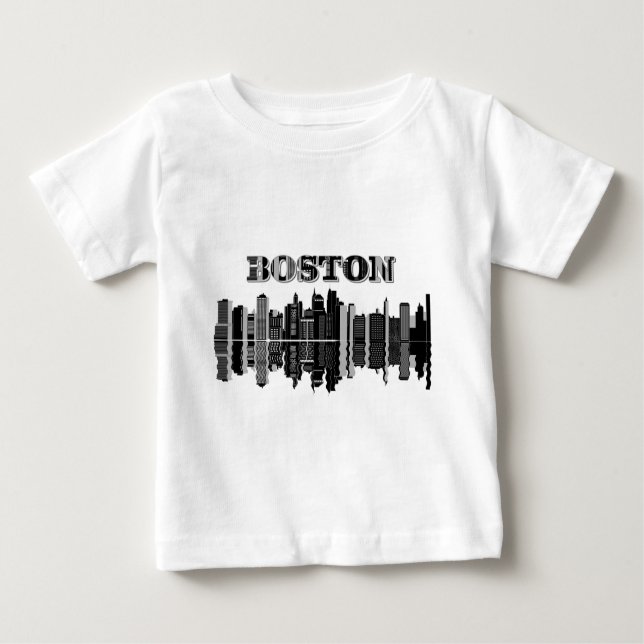 Camiseta Para Bebê Tipografia em Boston Skyline (Frente)