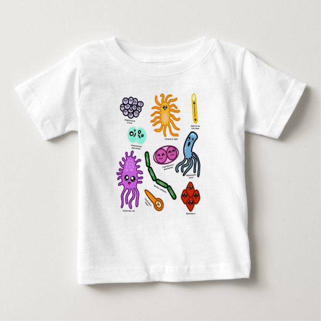 Camiseta Para Bebê Tipos De Bactérias (Frente)