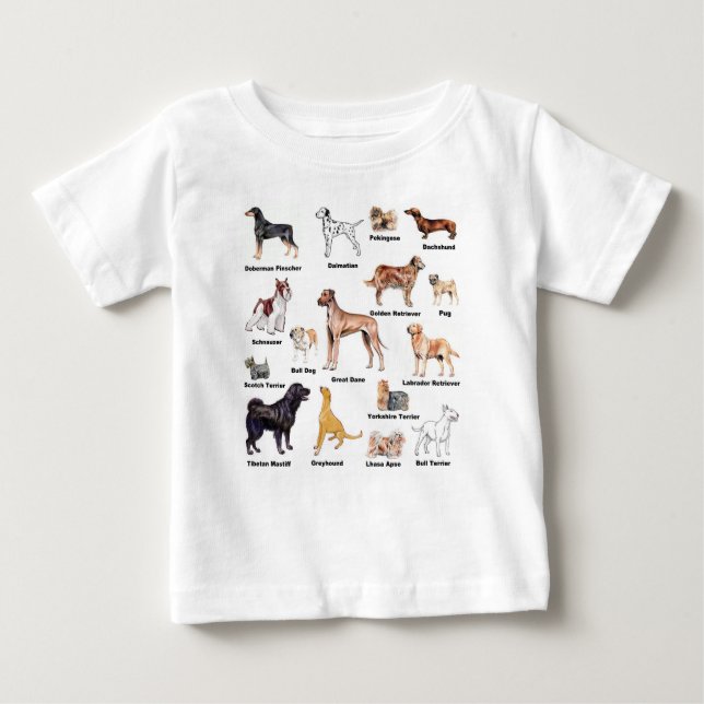 Camiseta Para Bebê Tipos de cães vestuário para crianças (Frente)