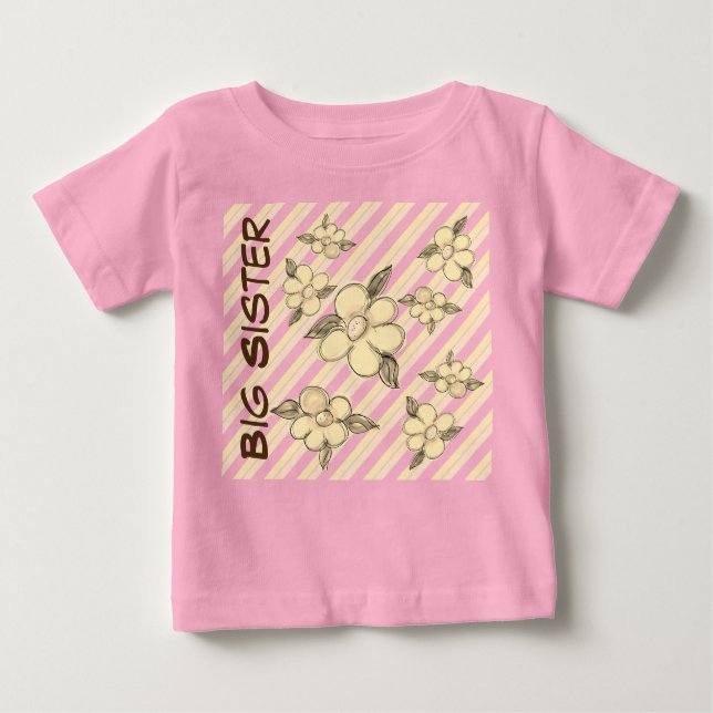 Camiseta Para Bebê Toddler Big Sister, Tee Rico Rosa (Frente)