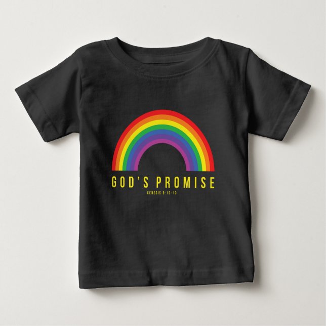 Camiseta Para Bebê Toddler Black Tee Rainbow Promessa de Deus  (Frente)