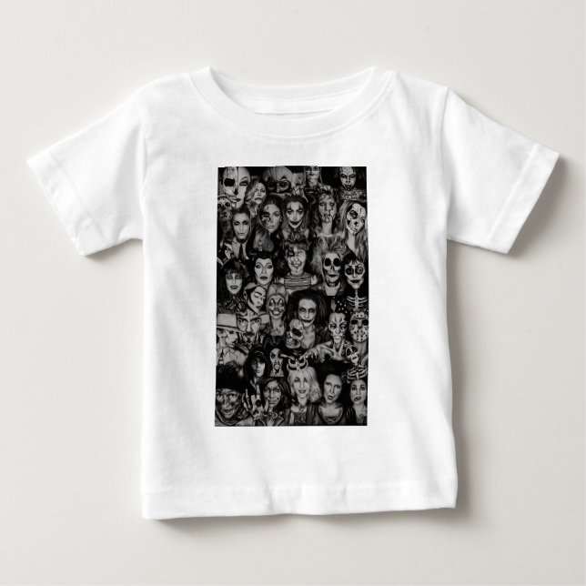 Camiseta Para Bebê Toddler BW Halloween Collage T-Shirt (Frente)