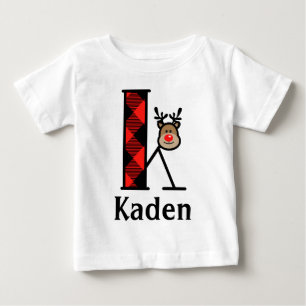 Camiseta Para Bebê Toddler Reindeer Xmas Longsleeve Tshirt Inicial c