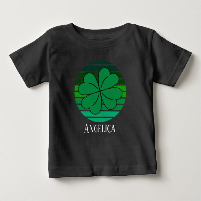 Camiseta Para Bebê Toddler Rua, dia de Patrick, 4 Leaf Clover Retro (Frente)