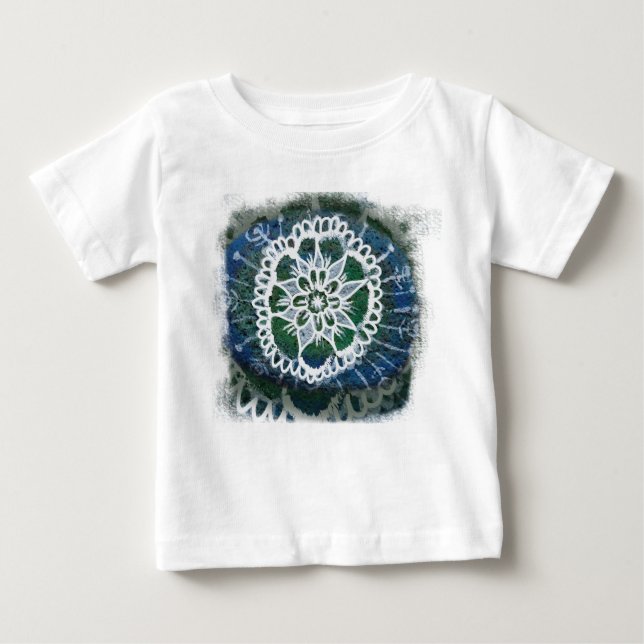 Camiseta Para Bebê Toddler Ruffle Tee White mandala azul (Frente)