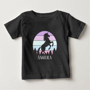 Camiseta Para Bebê Toddler Vintage Sunset Nome Unicórnio Data Anivers