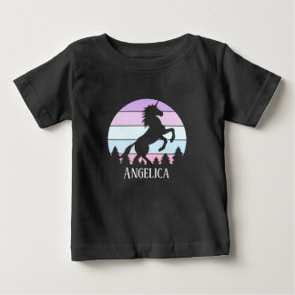 Camiseta Para Bebê Toddler Vintage Sunset Nome Unicórnio Data Anivers