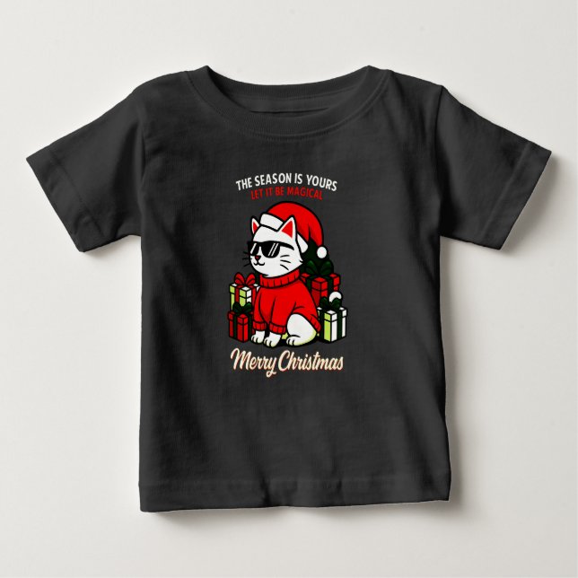 Camiseta Para Bebê Toddler's Cool Cat Christmas funny holiday (Frente)