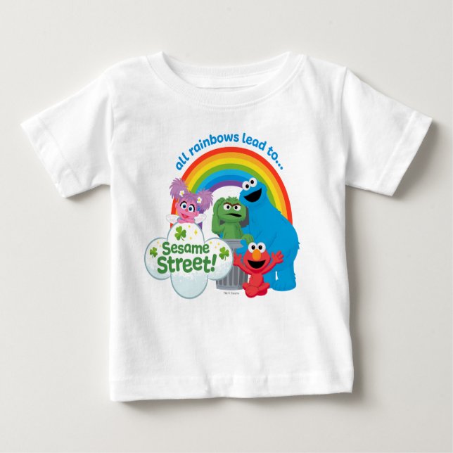 Camiseta Para Bebê Todos os arco-íris levam à Rua Sésamo (Frente)