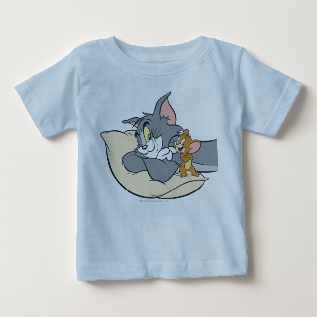 Camiseta Para Bebê Tom e Jerry no Travesseiro (Frente)
