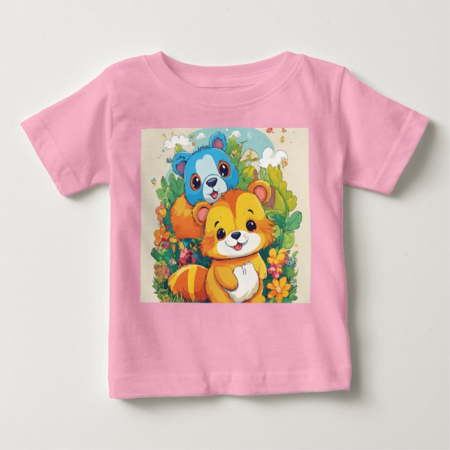 Camiseta Para Bebê Topo Rosa Reproduzido para Crianças (Frente)