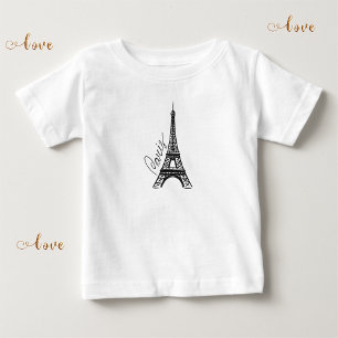 Camiseta Para Bebê Torre Eiffel de tinta preta