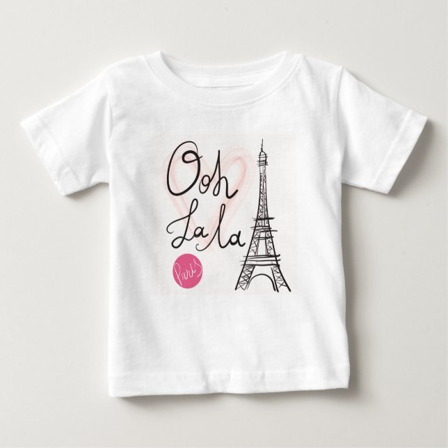 Camiseta Para Bebê Torre Eiffel Desenhada à Mão (Frente)