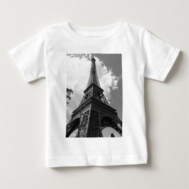 Camiseta Para Bebê Torre Eiffel Preta e Branca em Paris (Frente)