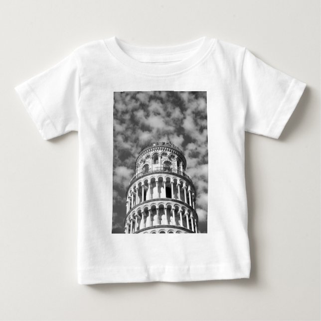 Camiseta Para Bebê Torre Preta e Branca de Pisa Itália (Frente)