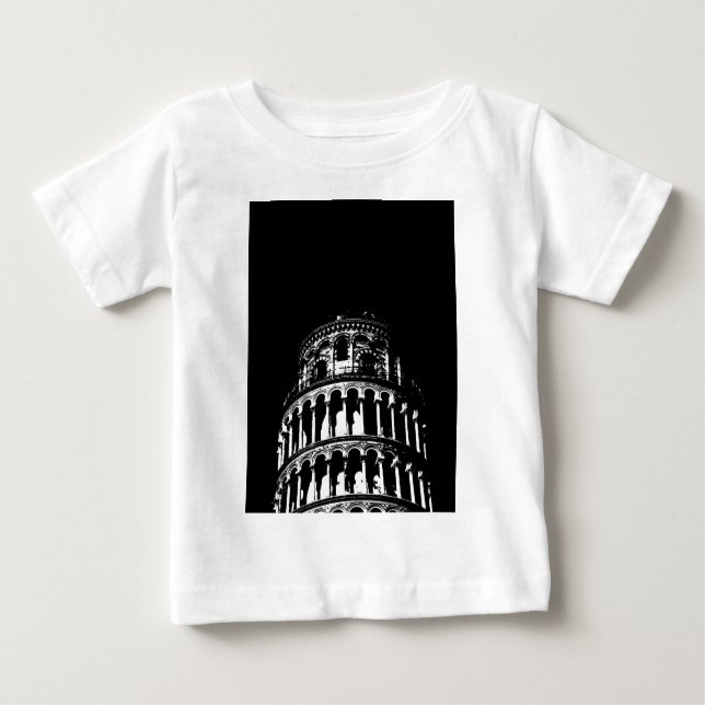 Camiseta Para Bebê Torre Preta e Branca de Pisa Itália (Frente)
