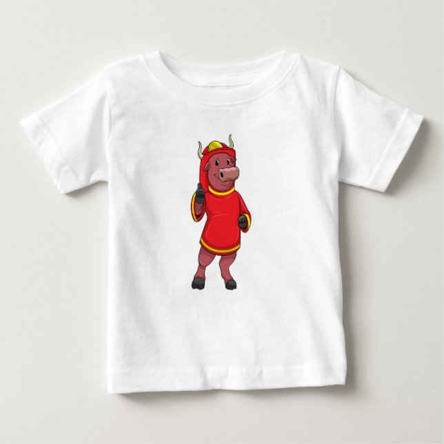 Camiseta Para Bebê Touro como Bombeiro com Capacete (Frente)