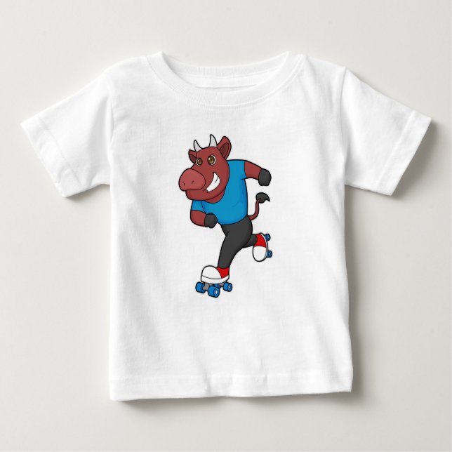Camiseta Para Bebê Touro em patinagem em linha com skates (Frente)
